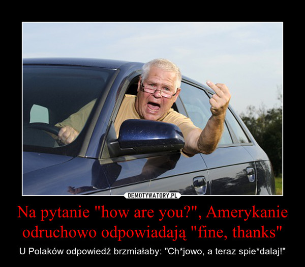 Na pytanie "how are you?", Amerykanie odruchowo odpowiadają "fine, thanks" – U Polaków odpowiedź brzmiałaby: "Ch*jowo, a teraz spie*dalaj!" 