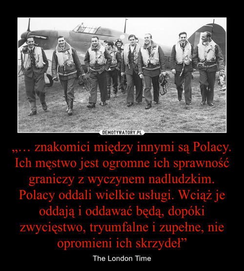 „… znakomici między innymi są Polacy. Ich męstwo jest ogromne ich sprawność graniczy z wyczynem nadludzkim. Polacy oddali wielkie usługi. Wciąż je oddają i oddawać będą, dopóki zwycięstwo, tryumfalne i zupełne, nie opromieni ich skrzydeł”