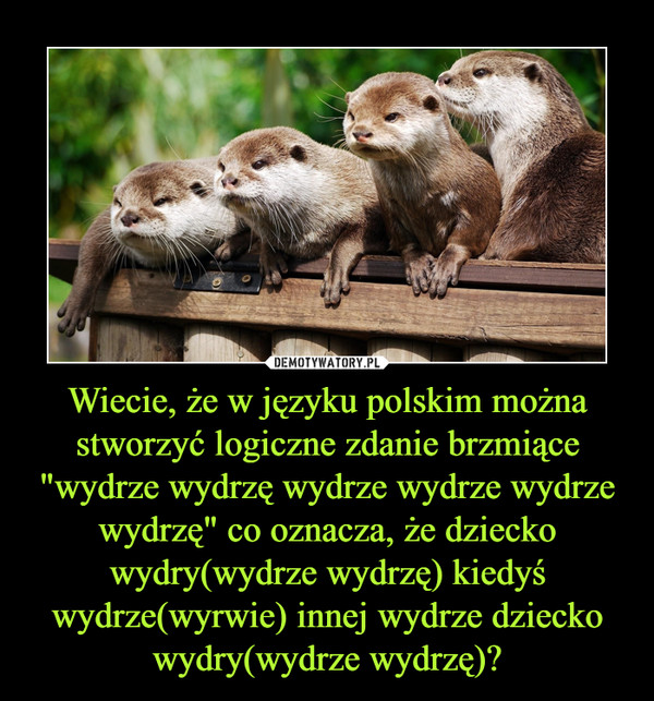 Wiecie, że w języku polskim można stworzyć logiczne zdanie brzmiące "wydrze wydrzę wydrze wydrze wydrze wydrzę" co oznacza, że dziecko wydry(wydrze wydrzę) kiedyś wydrze(wyrwie) innej wydrze dziecko wydry(wydrze wydrzę)? –  