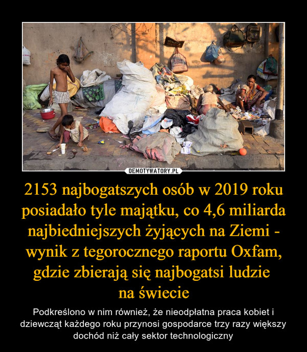 2153 najbogatszych osób w 2019 roku posiadało tyle majątku, co 4,6 miliarda najbiedniejszych żyjących na Ziemi - wynik z tegorocznego raportu Oxfam, gdzie zbierają się najbogatsi ludzie 
na świecie