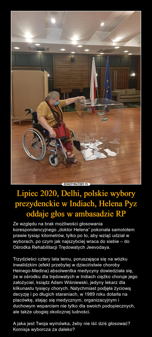 Lipiec 2020, Delhi, polskie wybory prezydenckie w Indiach, Helena Pyz oddaje głos w ambasadzie RP