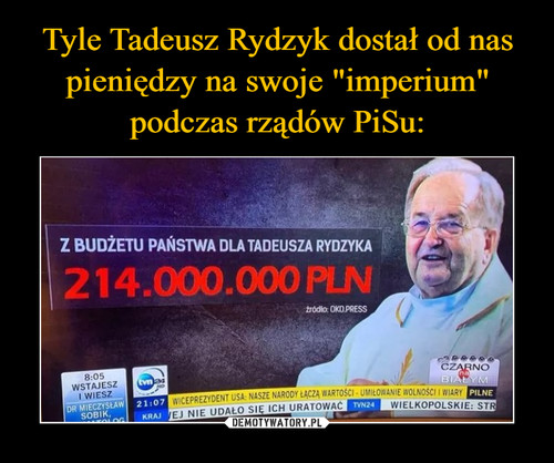 Tyle Tadeusz Rydzyk dostał od nas pieniędzy na swoje "imperium" podczas rządów PiSu: