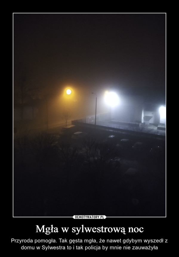 Mgła w sylwestrową noc – Przyroda pomogła. Tak gęsta mgła, że nawet gdybym wyszedł z domu w Sylwestra to i tak policja by mnie nie zauważyła 