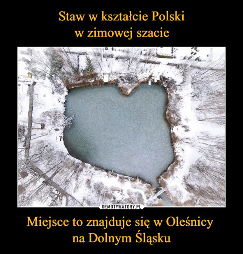 Staw w kształcie Polski
w zimowej szacie Miejsce to znajduje się w Oleśnicy 
na Dolnym Śląsku