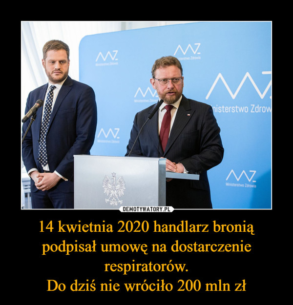 14 kwietnia 2020 handlarz bronią podpisał umowę na dostarczenie respiratorów.Do dziś nie wróciło 200 mln zł –  