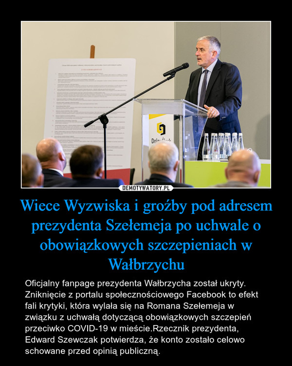 Wiece Wyzwiska i groźby pod adresem prezydenta Szełemeja po uchwale o obowiązkowych szczepieniach w Wałbrzychu
