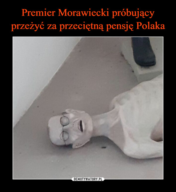 Premier Morawiecki próbujący przeżyć za przeciętną pensję Polaka