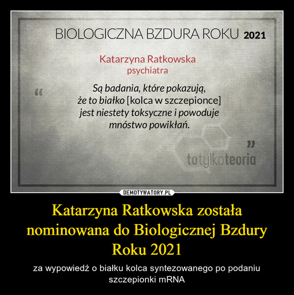 Katarzyna Ratkowska została nominowana do Biologicznej Bzdury Roku 2021