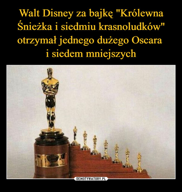 Walt Disney za bajkę "Królewna Śnieżka i siedmiu krasnoludków" otrzymał jednego dużego Oscara 
i siedem mniejszych