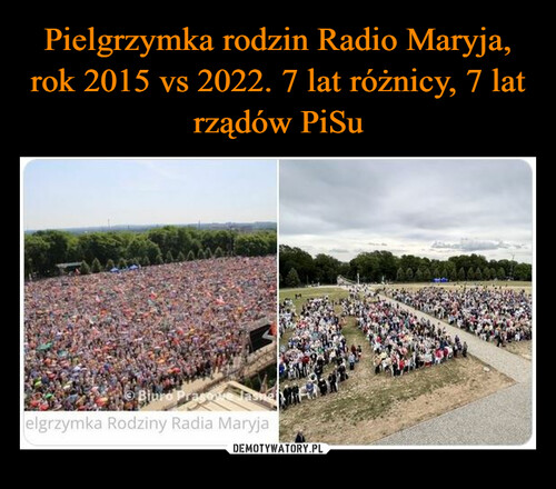 Pielgrzymka rodzin Radio Maryja, rok 2015 vs 2022. 7 lat różnicy, 7 lat rządów PiSu
