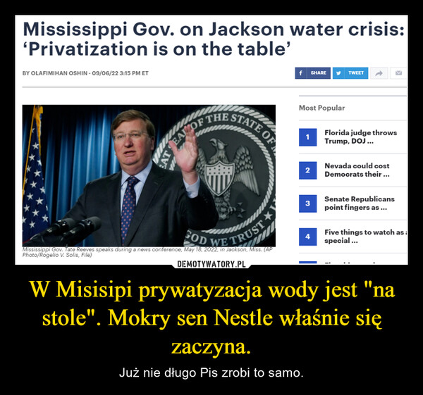W Misisipi prywatyzacja wody jest "na stole". Mokry sen Nestle właśnie się zaczyna.