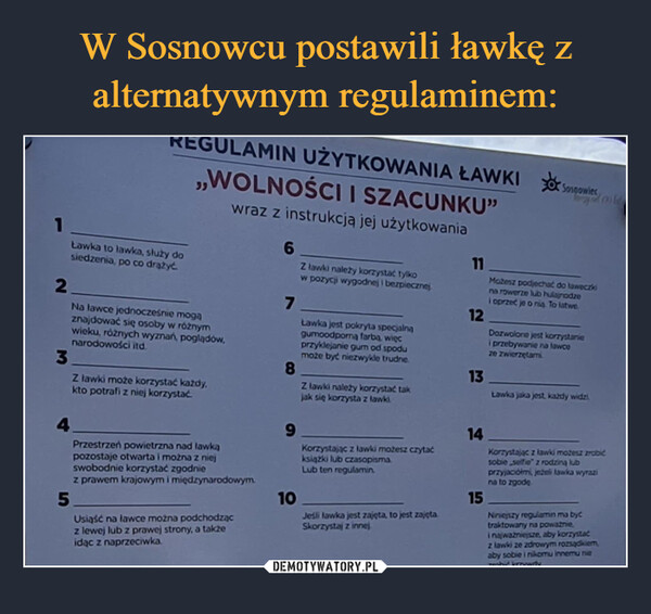 W Sosnowcu postawili ławkę z alternatywnym regulaminem: