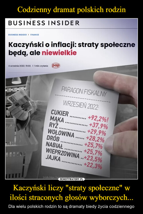 Codzienny dramat polskich rodzin Kaczyński liczy "straty społeczne" w ilości straconych głosów wyborczych...