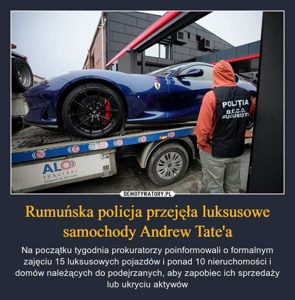 Rumuńska policja przejęła luksusowe samochody Andrew Tate'a