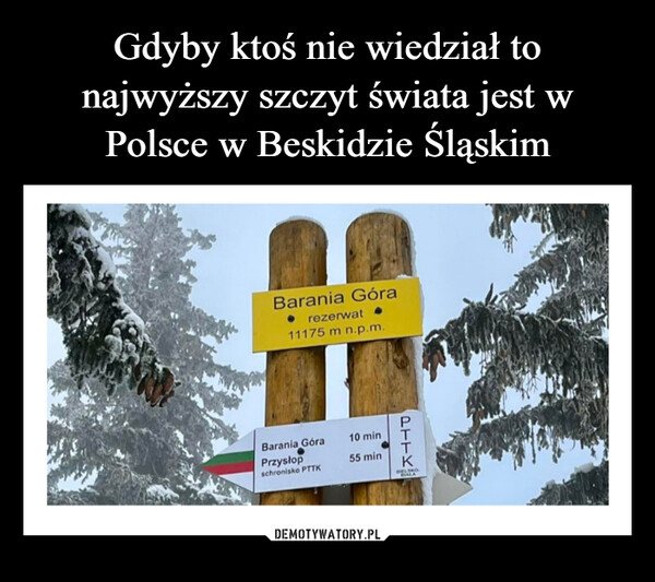 Gdyby ktoś nie wiedział to najwyższy szczyt świata jest w Polsce w Beskidzie Śląskim