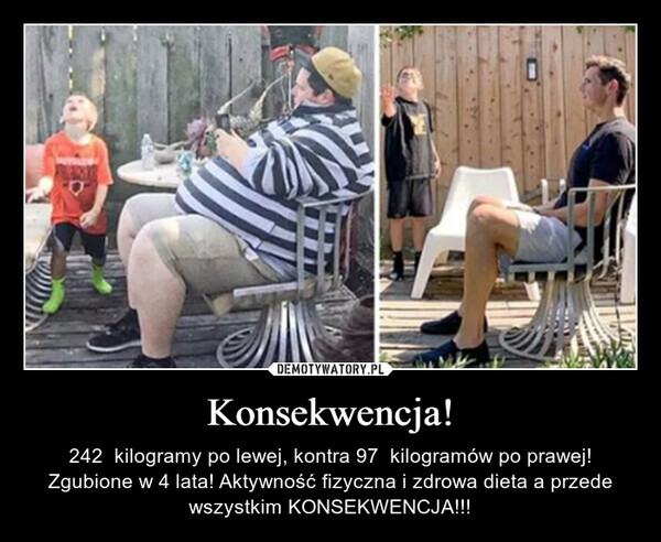 Konsekwencja! – 242  kilogramy po lewej, kontra 97  kilogramów po prawej! Zgubione w 4 lata! Aktywność fizyczna i zdrowa dieta a przede wszystkim KONSEKWENCJA!!! 