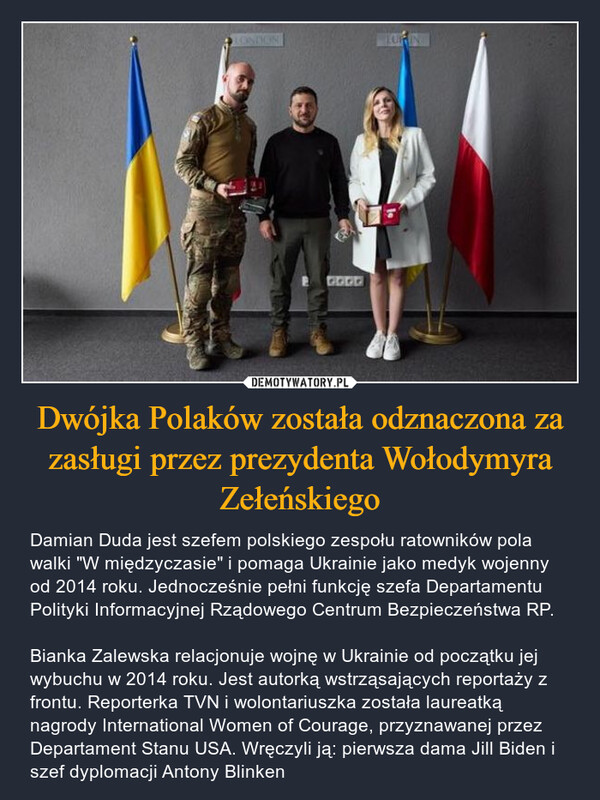 Dwójka Polaków została odznaczona za zasługi przez prezydenta Wołodymyra Zełeńskiego