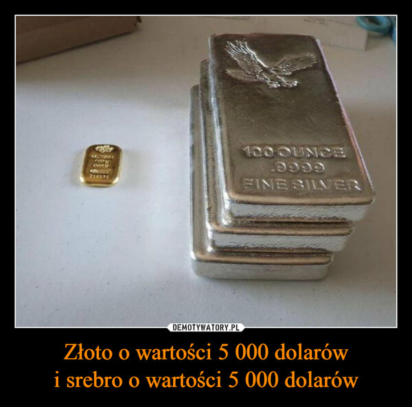 Złoto o wartości 5 000 dolarów
i srebro o wartości 5 000 dolarów